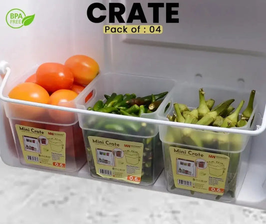 Refrigerator Food Storage Box Set – 4-Piece Mini Crate Organizers (0.6 L Each)