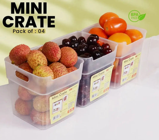 Refrigerator Food Storage Box Set – 4-Piece Mini Crate Organizers (0.6 L Each)