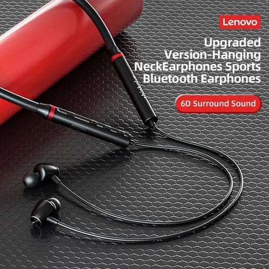Lenovo Premium Bluetooth Neckband Model 05 – Super Bass Wireless Earphones with Clear Voice & Fast Charging (Black) / Super Bass Neckband