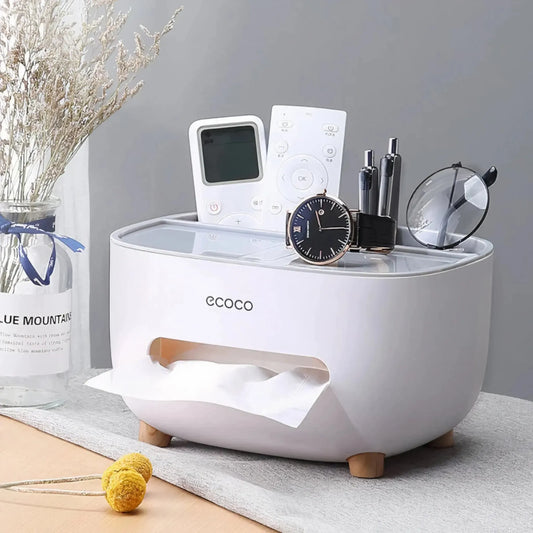Ecoco Tissue Box With Multifunctional Storage Drawer Creative Desk Organizer