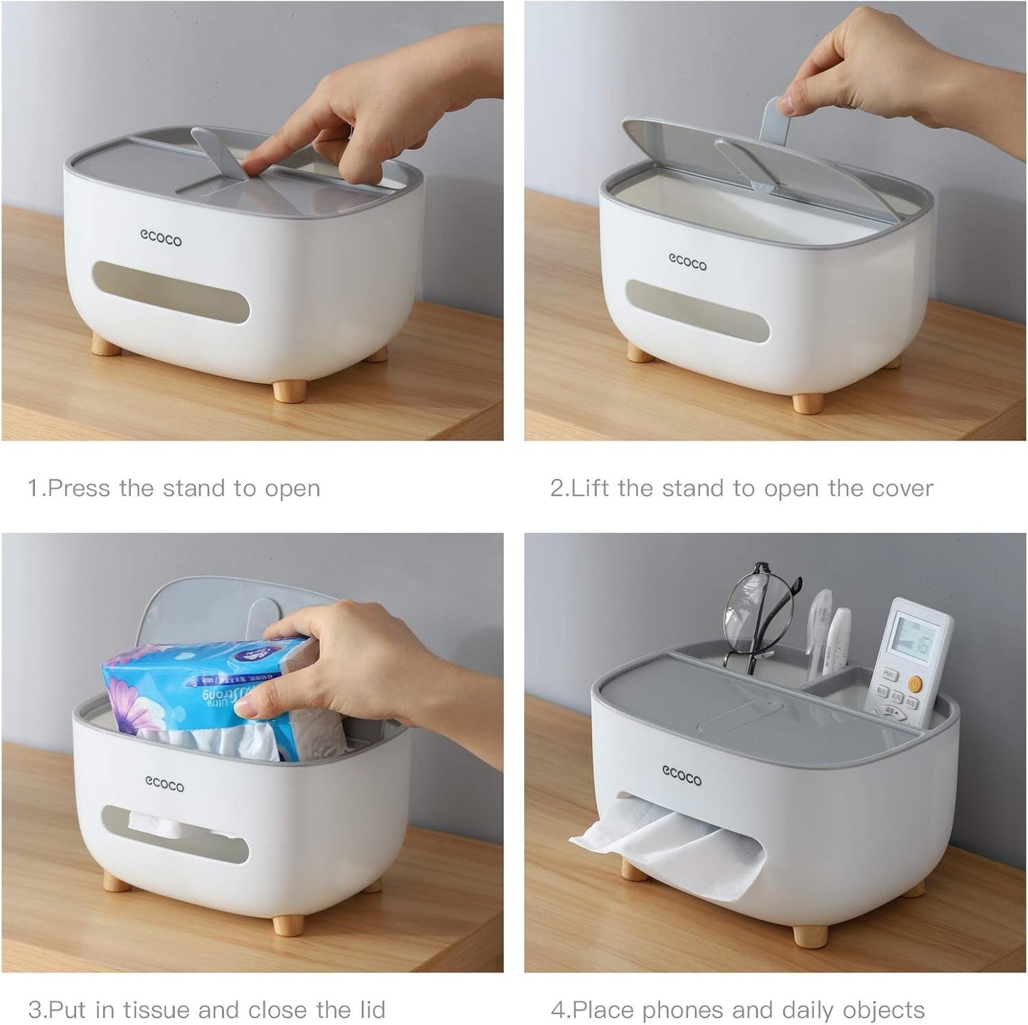 Ecoco Tissue Box With Multifunctional Storage Drawer Creative Desk Organizer